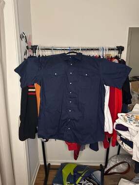 C.E. Schmidt Workwear Navy Blue Short Sleeve Pearl Snap Western Shirt XLT
